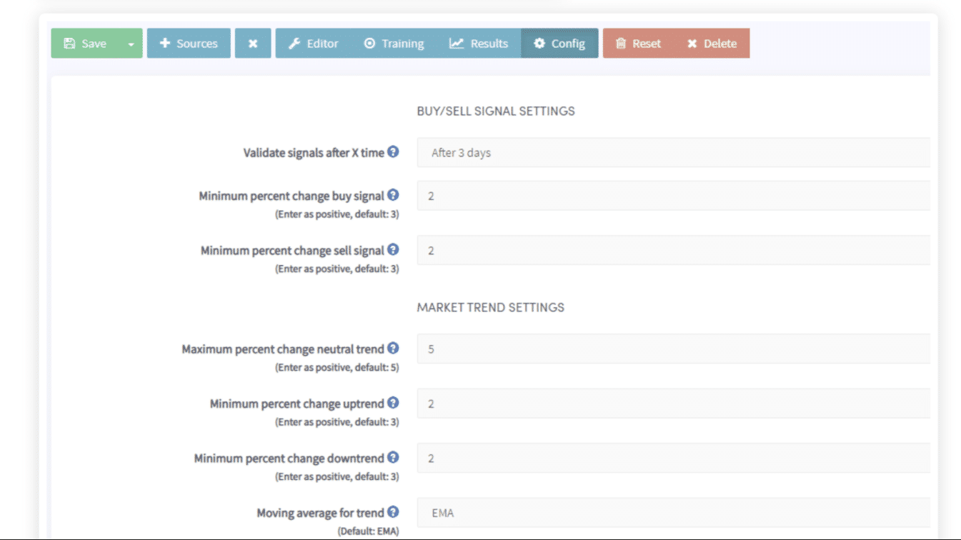 Настройки покупки и продажи AI