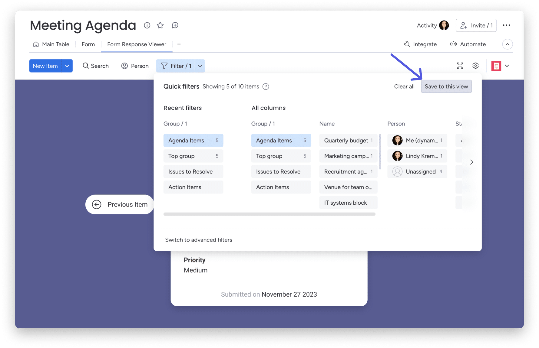 How to view form responses in your boards 7 Form Response View - Save View.png