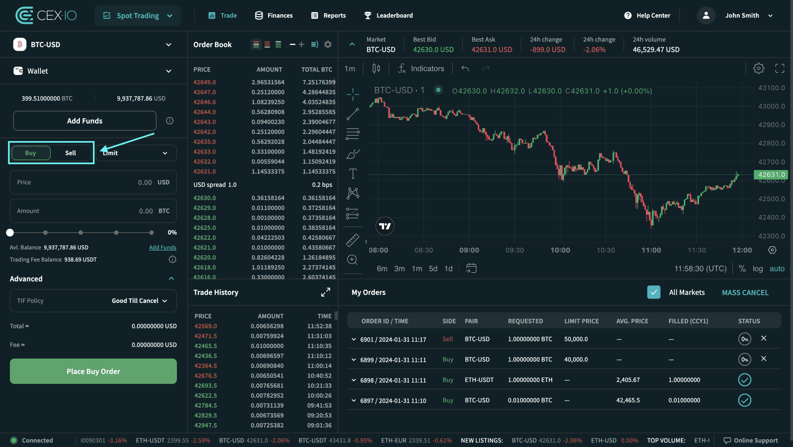 Cómo ejecutar una orden limitada en CEX.IO Sspot Trading 5 Cómo ejecutar una orden limitada en CEX.IO Sspot Trading