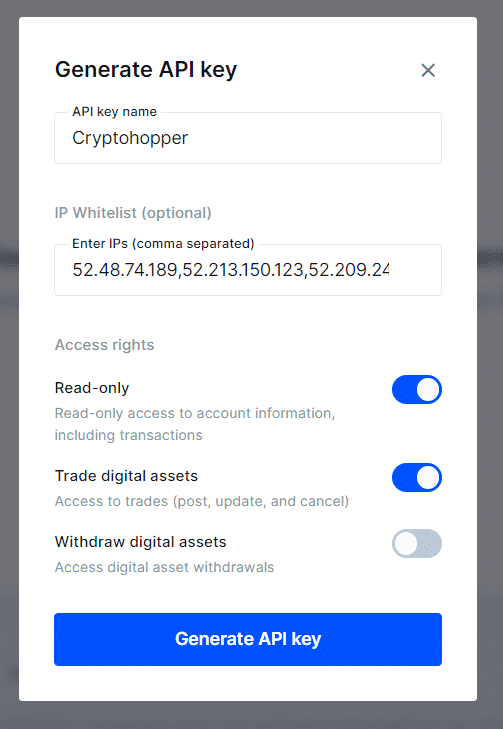 Zo koppelt u Bitvavo aan Crypto Hopper 3 Maak een Bitvavo API Key voor de Cryptohopper Trading-bot