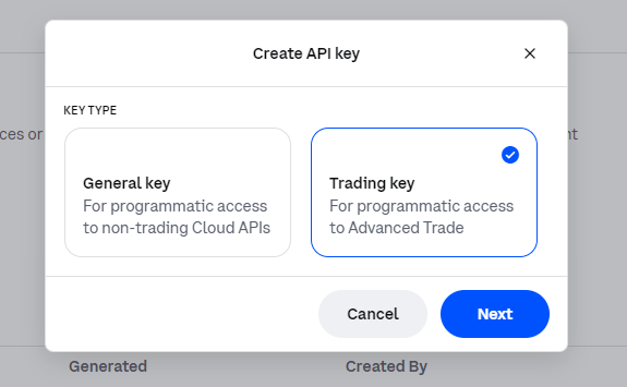 云 API 交易密钥 Coinbase