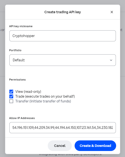 创建 Cloud API Key Coinbase