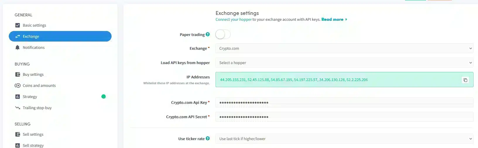 Crypto.com API Keys روبوت التداول Cryptohopper
