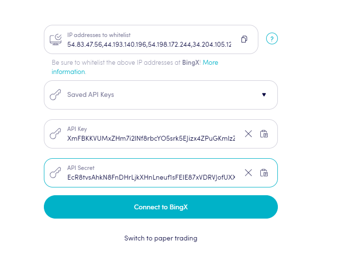 Verbinding maken met BingX in Crypto Hopper