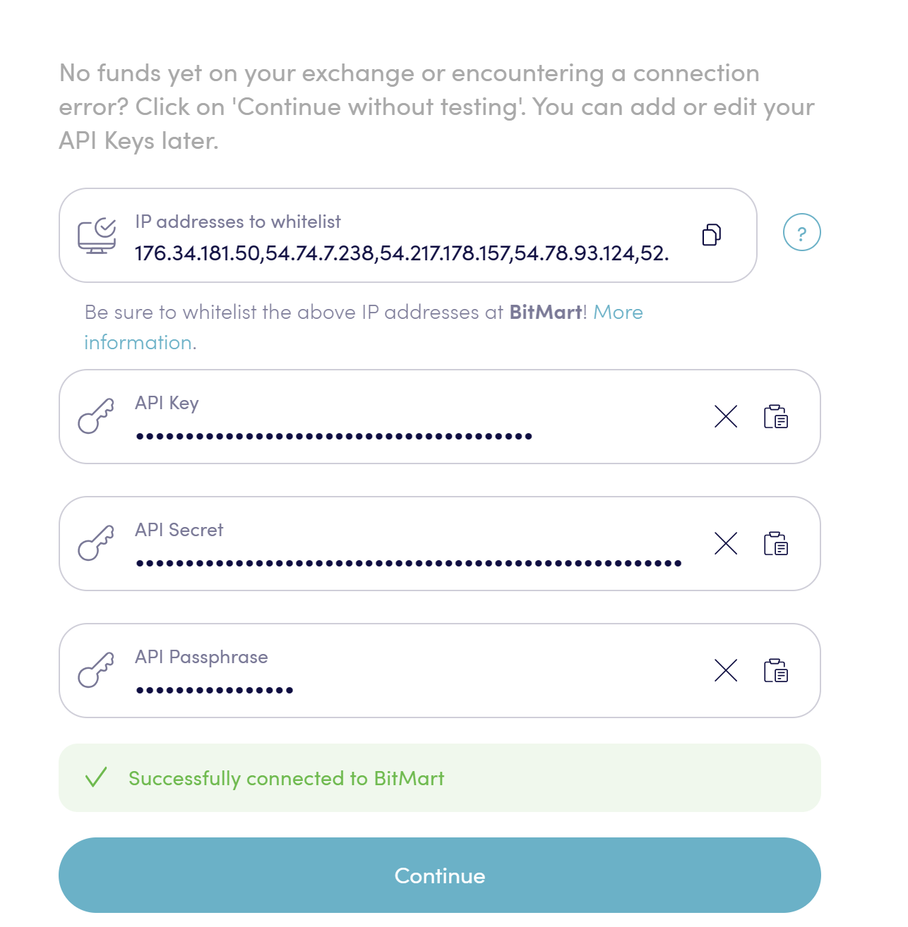 BitMart'ı Crypto Hopper'da API anahtarlarına bağlama 4 BitMart API Anahtarları Cryptohopper